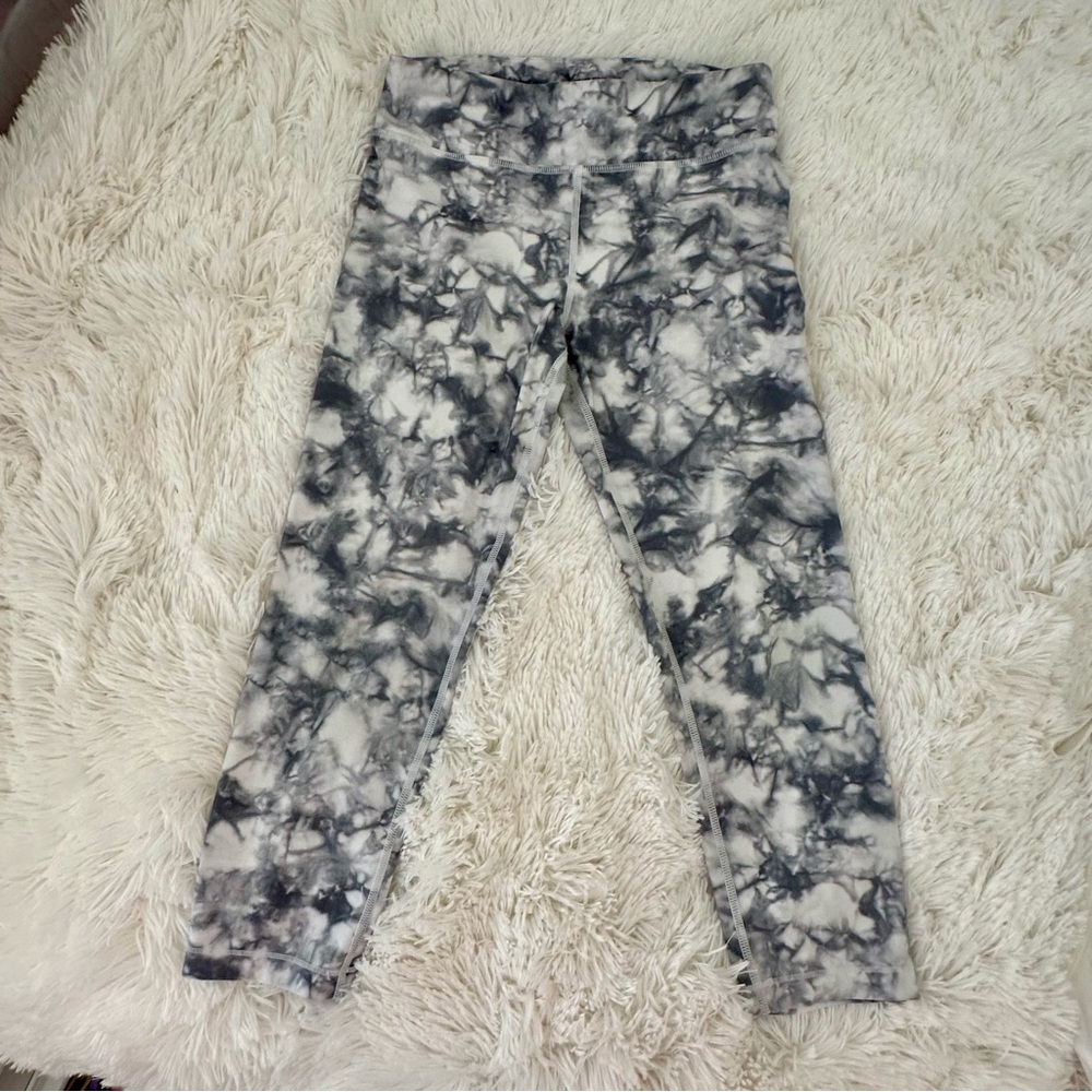 Athleta Girl Gray Black Marble Leggings Size 12 Large Tie Dye Athletic Stretch